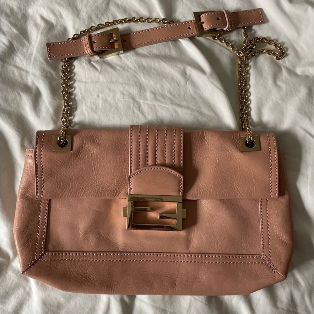 Fendi Blush Leather Baguette Crossbody Shoulder Bag